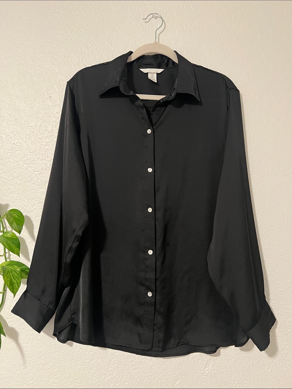 H&M Black Satin Button-Front Shirt